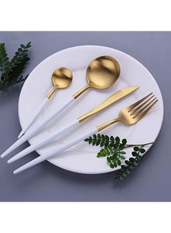 TD HOME 4-Piece Stainless Steel Cutlery Set White / Gold  - Image 3