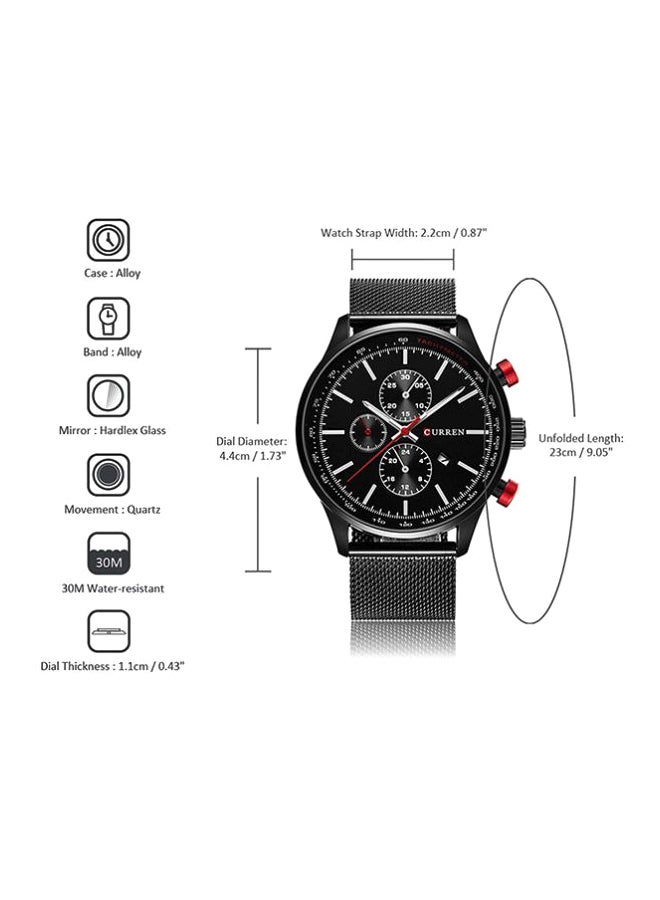 كارين ساعة يد بعقارب وسوار من الإستانلس ستيل طراز W- 8227-B - مقاس 44 مم - لون أسود للرجال - Image 4