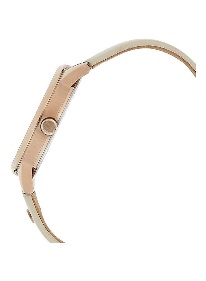 Women's Round Shape Leather Band Analog Wrist Watch 38 mm - Beige - 1782022