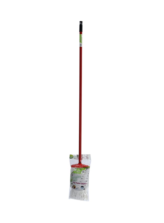Royalford Royal Bright Professional Mop Medium Handle 120 Cm Premium Quality Material Made In Turkey Multicolor Red Stick And White Cotton 2kg  - Image 5