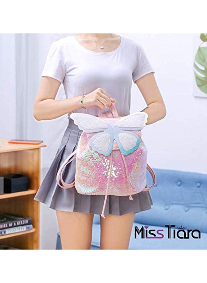 مس تيارا حقيبة ظهر مزينة بترتر على شكل فراشة وردي - Image 2