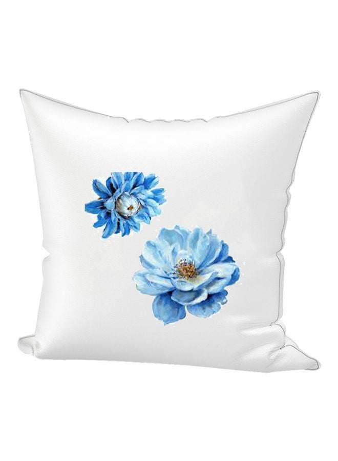 REGAL IN HOUSE Flower Printed Decorative Cushion cotton White/Blue 65x65cm 