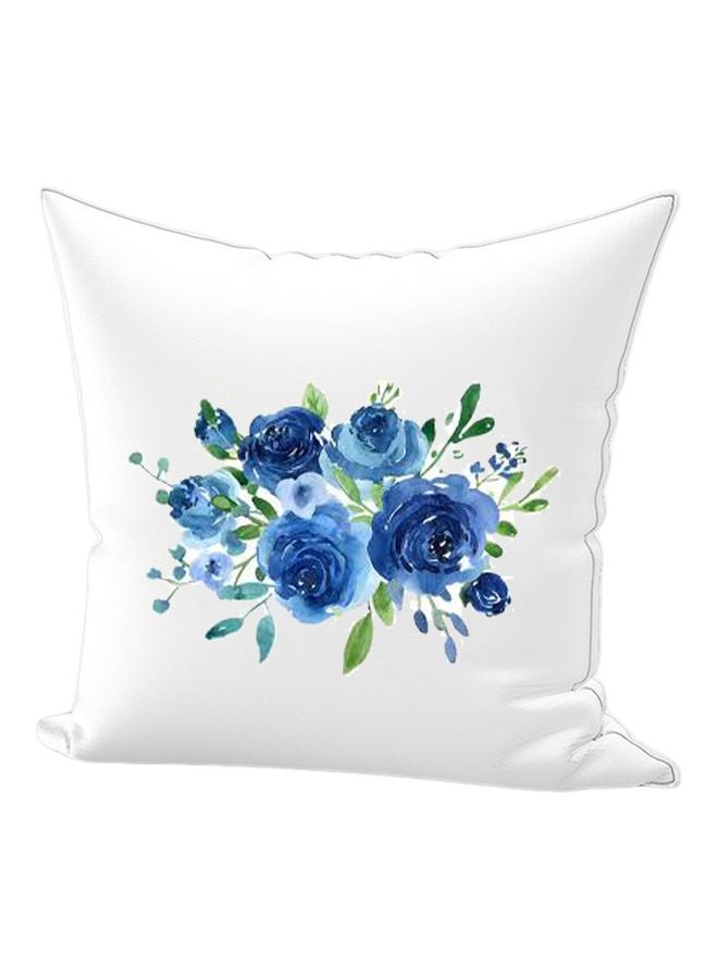 REGAL IN HOUSE Flower Printed Cushion Cotton White/Blue/Green 45x45cm 
