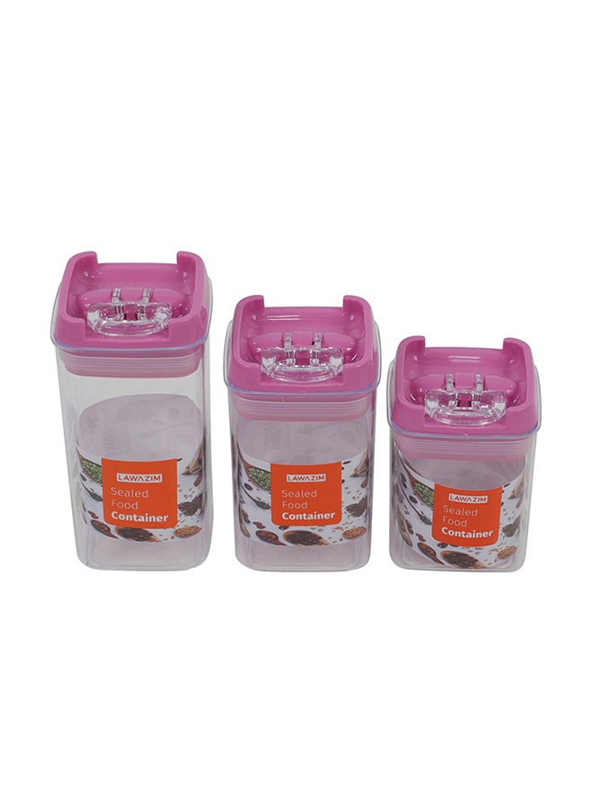 LAWAZIM 3-Piece Food Container Set Clear/Pink Small Container 7x10, Medium Container 7x12.5, Large Container 7x15cm  - Image 2