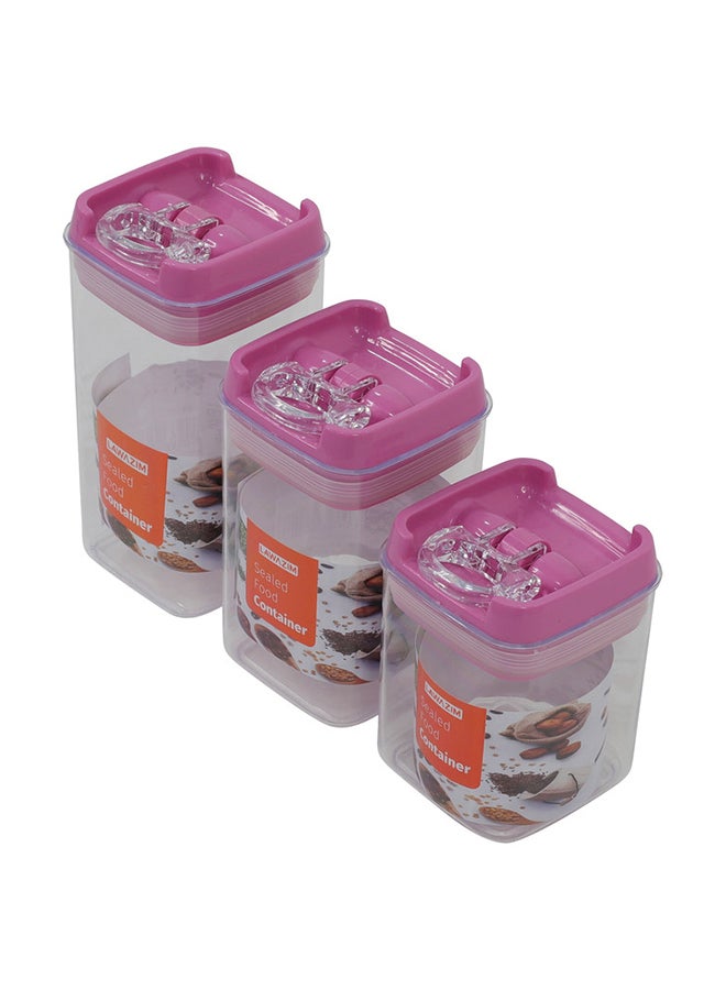 LAWAZIM 3-Piece Food Container Set Clear/Pink Small Container 7x10, Medium Container 7x12.5, Large Container 7x15cm  - Image 3
