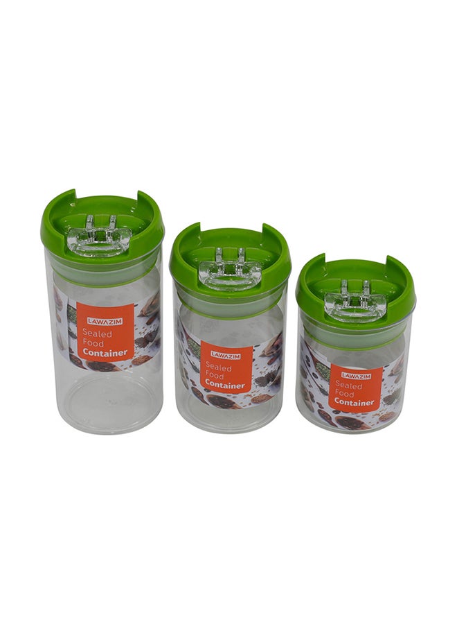 لوازم طقم أوعية دائرية محكمة الغلق لحفظ الطعام مكون من 3 قطع شفاف/أخضر 7x10 Cm, 7x12.5 Cm, 7x15سم - Image 2