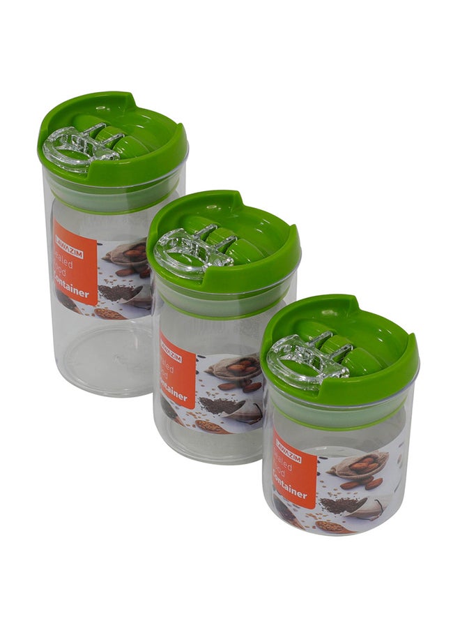 لوازم طقم أوعية دائرية محكمة الغلق لحفظ الطعام مكون من 3 قطع شفاف/أخضر 7x10 Cm, 7x12.5 Cm, 7x15سم - Image 3