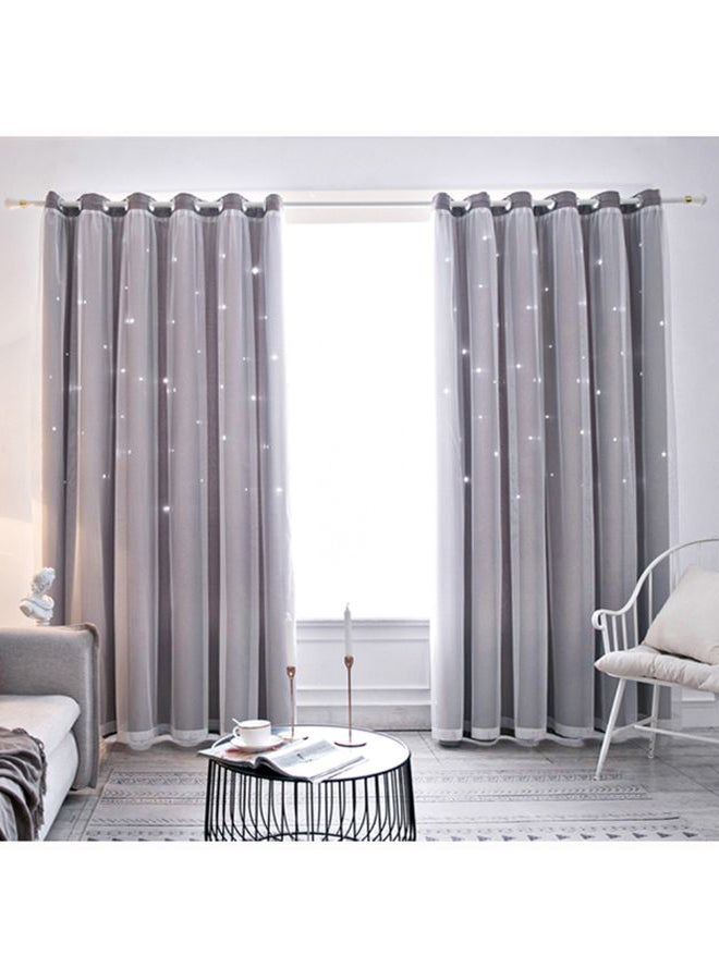2-Panel Hollowed Out Star Shading Drape Purdah Window Curtain Set Grey 2.5 x 1meter