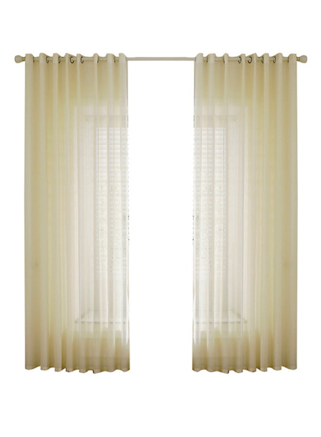 2-Panel Sheer Voile Window Curtain Set With Ring Rod Beige 39 x 51inch - Image 1