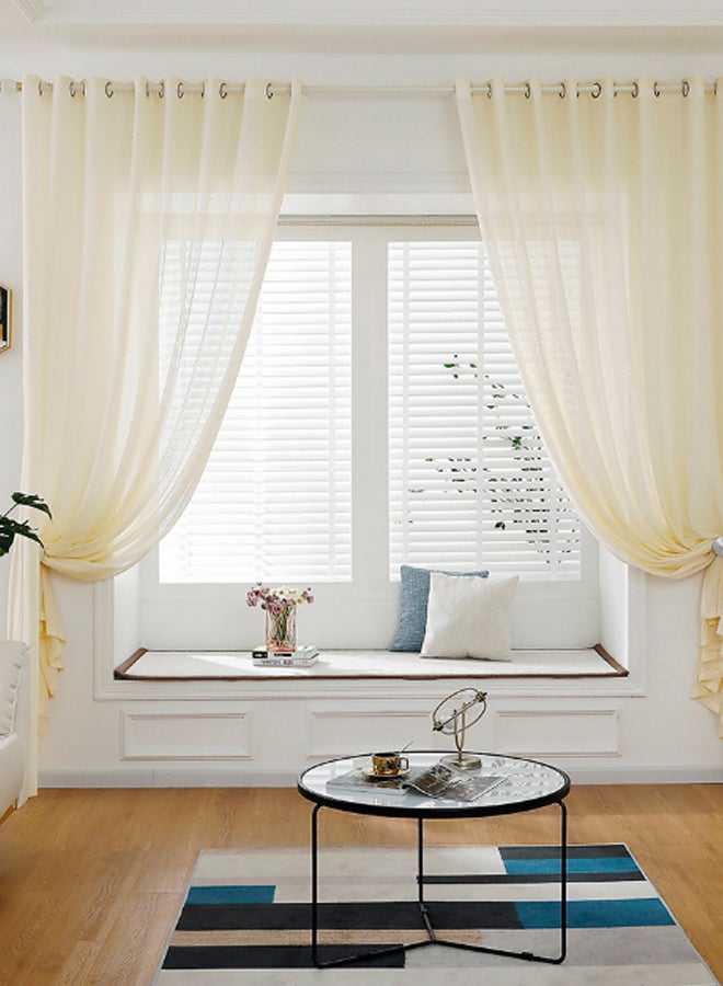 2-Panel Sheer Voile Window Curtain Set With Ring Rod Beige 39 x 51inch - Image 2