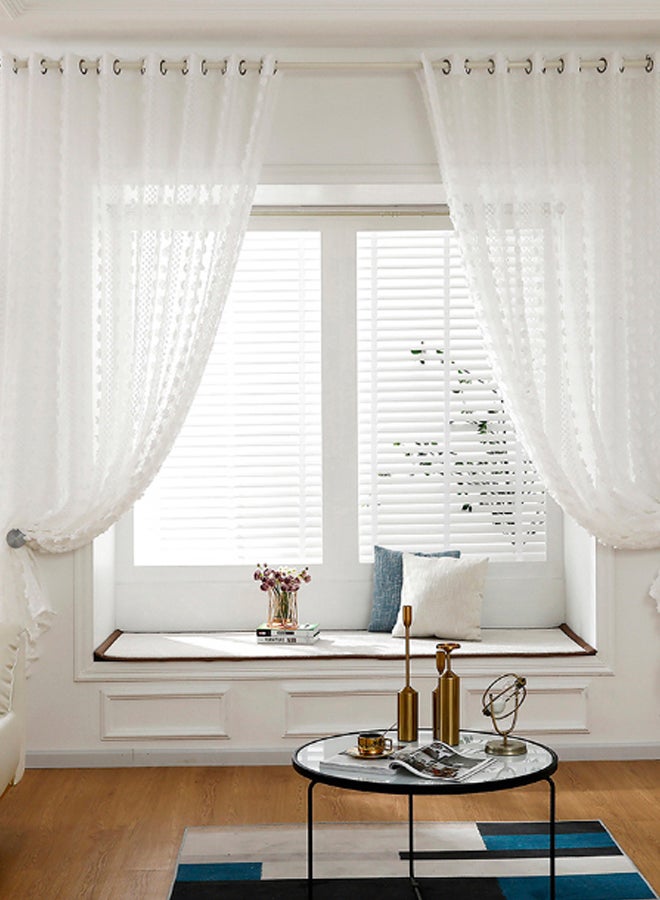 2-Panel Sheer Voile Window Curtain Set With Ring Rod White 39 x 78inch - Image 2