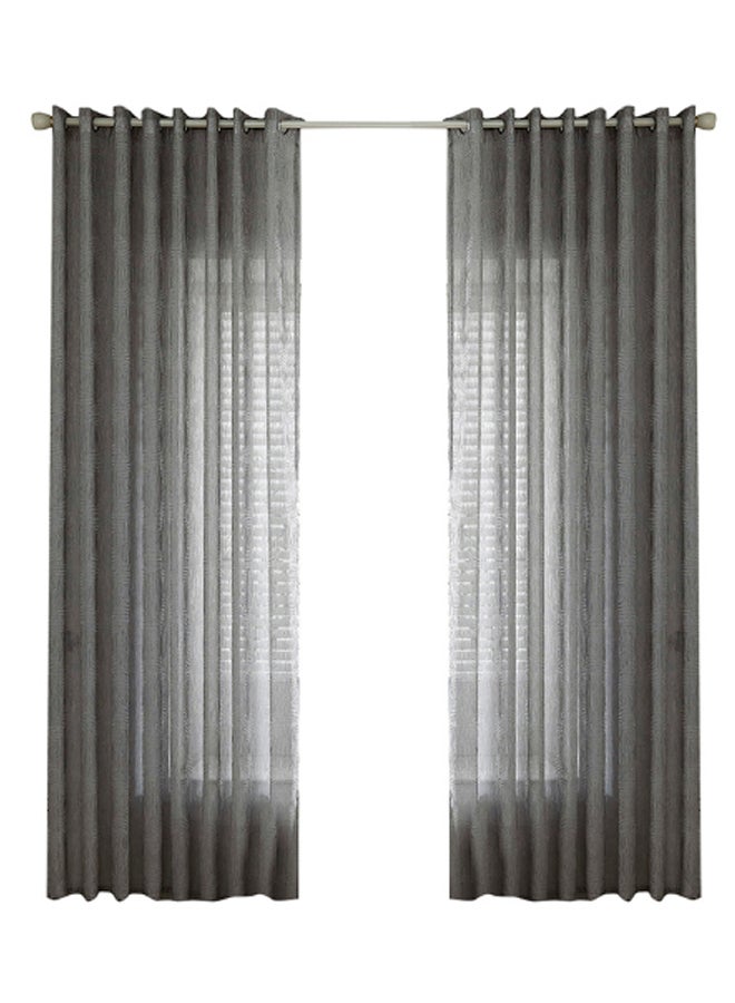 2-Panel Sheer Voile Window Curtain Set With Ring Rod Grey 55 x 102inch  - Image 1
