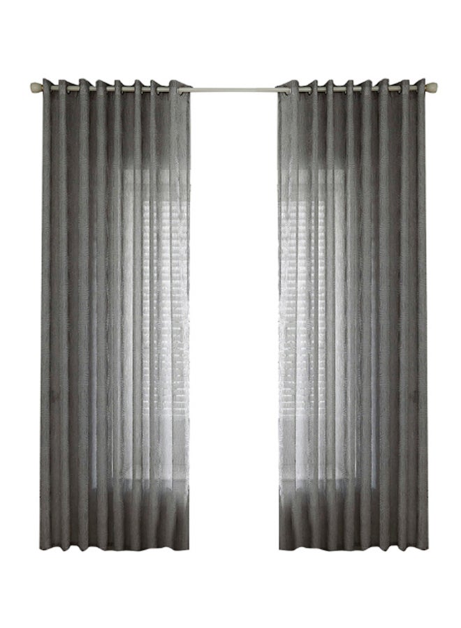 2-Panel Sheer Voile Window Curtain Set With Ring Rod Grey 39 x 51inch - Image 1