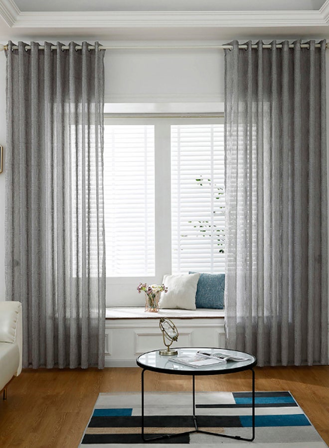 2-Panel Sheer Voile Window Curtain Set With Ring Rod Grey 39 x 51inch - Image 2
