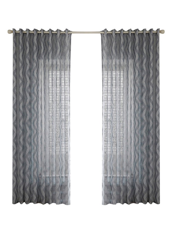 2-Panel Sheer Voile Window Curtain Set With Ring Rod Grey 55 x 102inch - Image 1