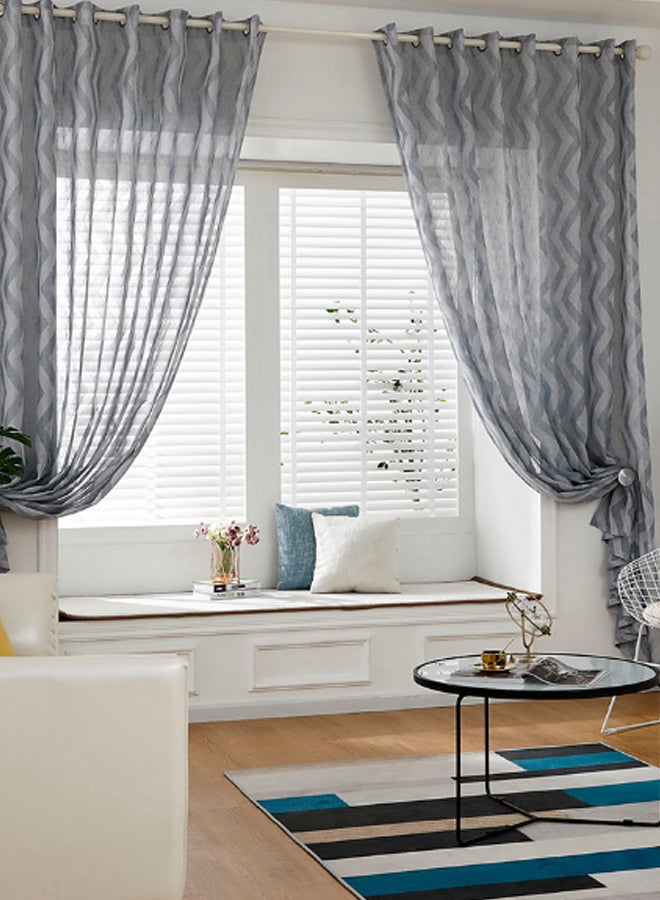 2-Panel Sheer Voile Window Curtain Set With Ring Rod Grey 55 x 102inch - Image 2