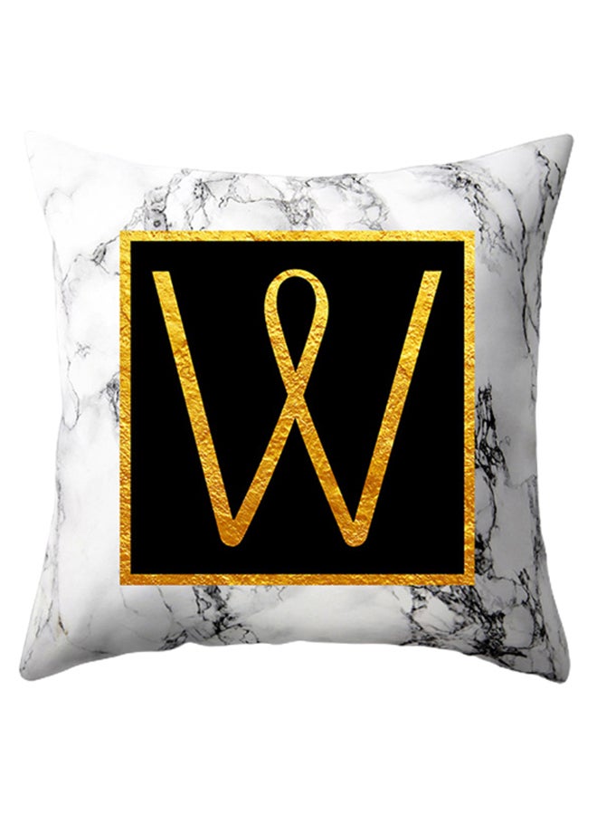 Marbled Golden Alphabet Letter Sofa Pillow Cushion Cover White/Black/Gold 45 x 45centimeter - Image 1