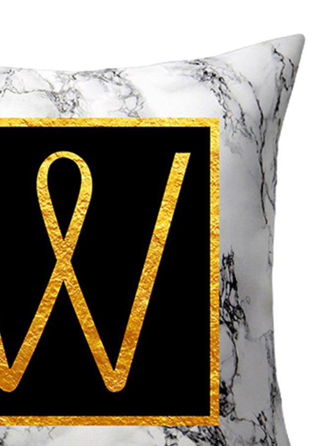 Marbled Golden Alphabet Letter Sofa Pillow Cushion Cover White/Black/Gold 45 x 45centimeter - Image 2