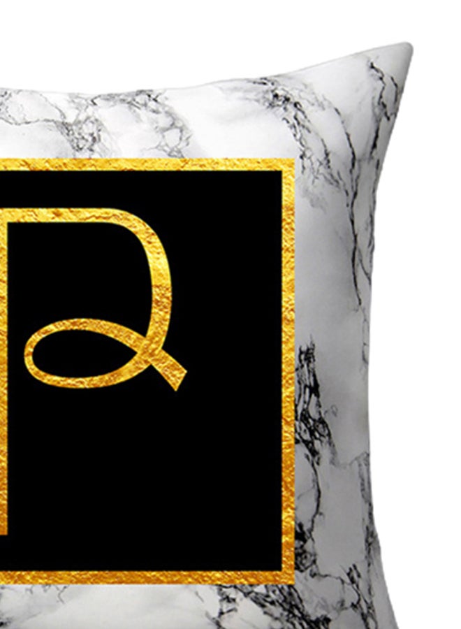 Marbled Golden Alphabet Letter Sofa Pillow Cushion Cover White/Black/Gold 45 x 45centimeter - Image 2