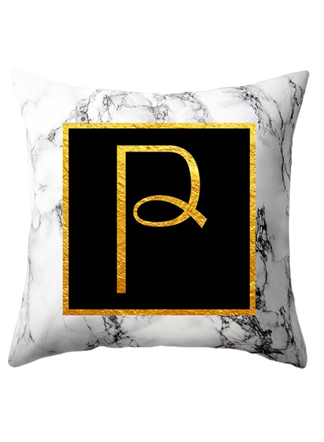 Marbled Golden Alphabet Letter Sofa Pillow Cushion Cover White/Black/Gold 45 x 45centimeter - Image 1
