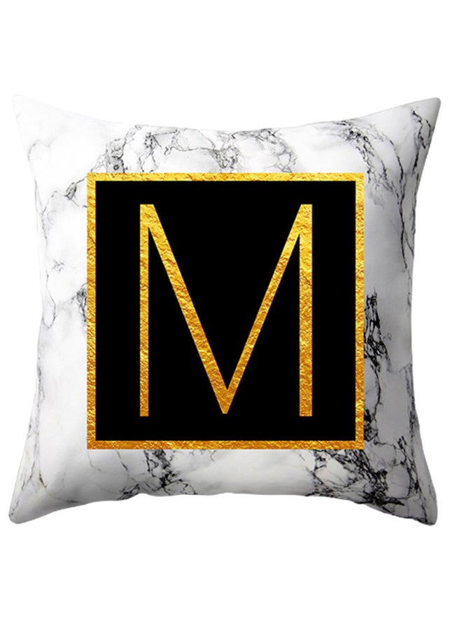 Marbled Golden Alphabet Letter Sofa Pillow Cushion Cover White/Black/Gold 45 x 45cm - Image 1