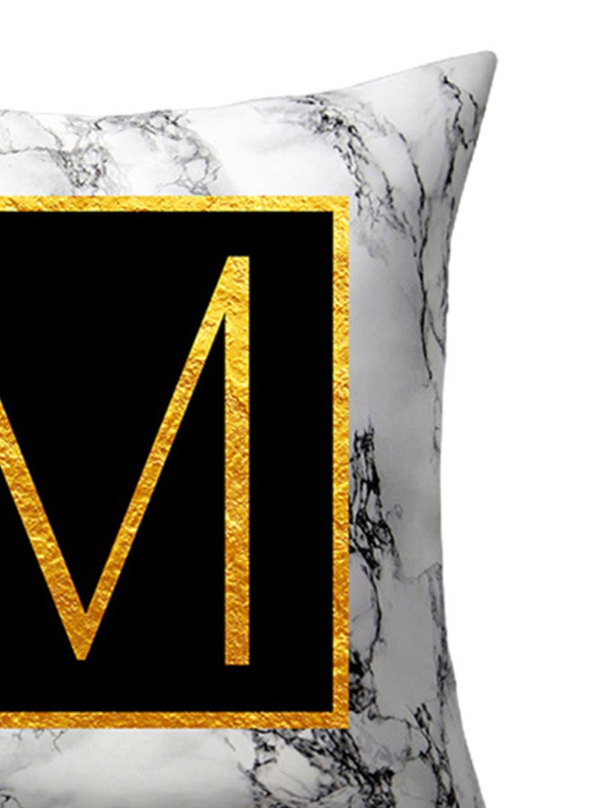 Marbled Golden Alphabet Letter Sofa Pillow Cushion Cover White/Black/Gold 45 x 45cm - Image 2