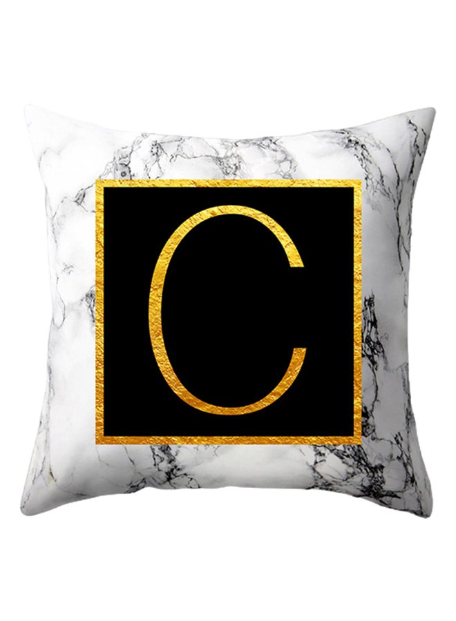 Marbled Golden Alphabet Letter Sofa Pillow Cushion Cover White/Black/Gold 45 x 45centimeter - Image 1