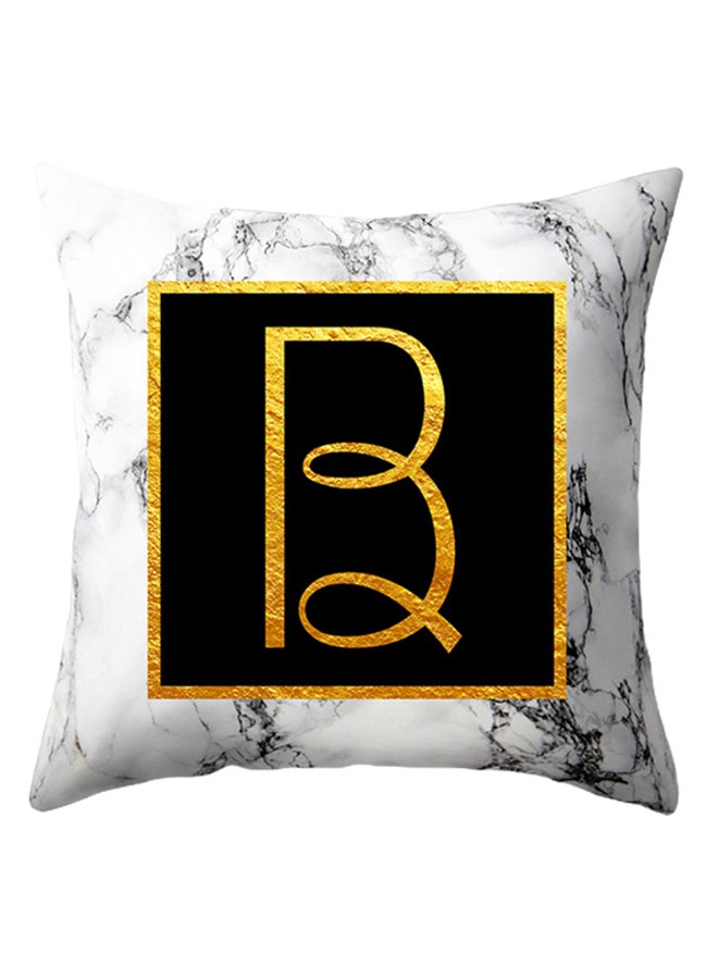 Marbled Golden Alphabet Letter Sofa Pillow Cushion Cover White/Black/Gold 45 x 45centimeter - Image 1