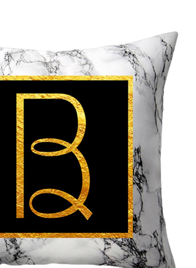 Marbled Golden Alphabet Letter Sofa Pillow Cushion Cover White/Black/Gold 45 x 45centimeter - Image 2
