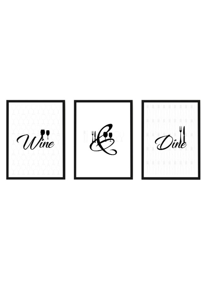 لوحة جدارية مصمم عليها عبارة  "Wine and Dine" أبيض/ أسود 40X55سم - Image 1