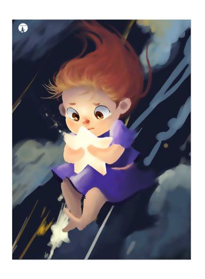 بي بي لوحة للزينة بطبعة فتاة أزرق/ رمادي/ أرجواني 20x15سم