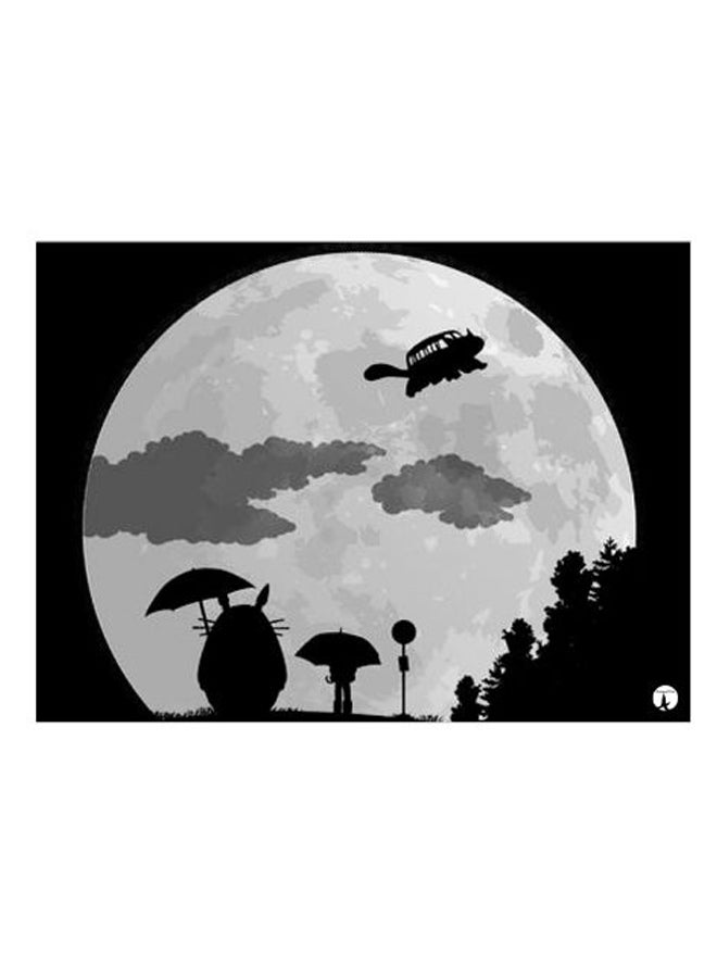 بي بي لوحة للديكور مزينة بطبعة قمر أسود/ رمادي 20x15سم