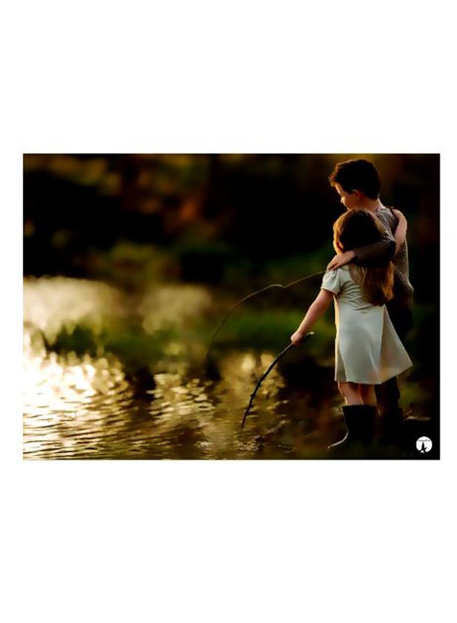 BP Kids Playing Printed Decorative Plate White/Green/Brown 20x15cm