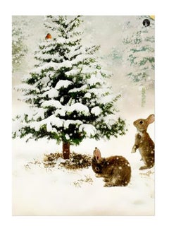 BP Pine Tree And Bunny Printed Decorative Plate Green/White/Brown 20x15cm 