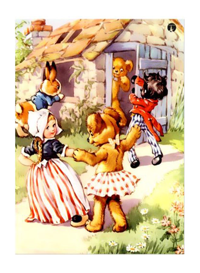 بي بي لوحة ديكور بطبعة فتيات وأرنب بني/وردي/أخضر 20x15سم