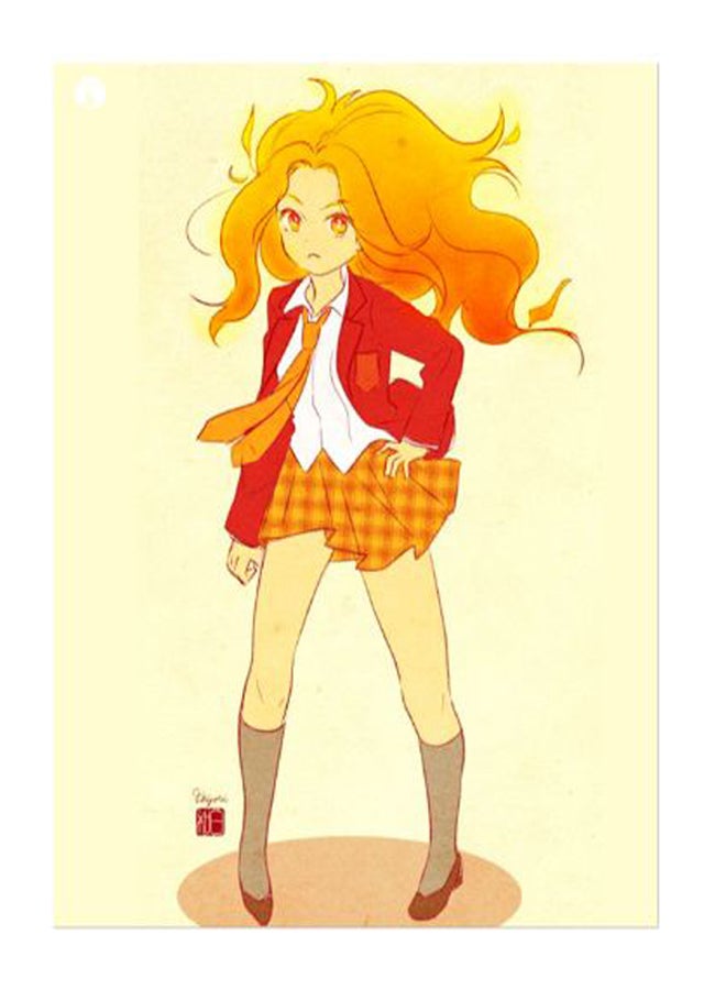 بي بي لوحة ديكور بطبعة فتاة من الرسوم المتحركة أحمر/ أصفر/ أبيض 20x15سم