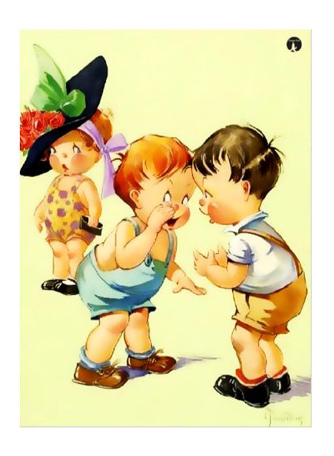 بي بي لوحة فنية من المعدن بطبعة أطفال بيج/بني/أحمر 15x20سم