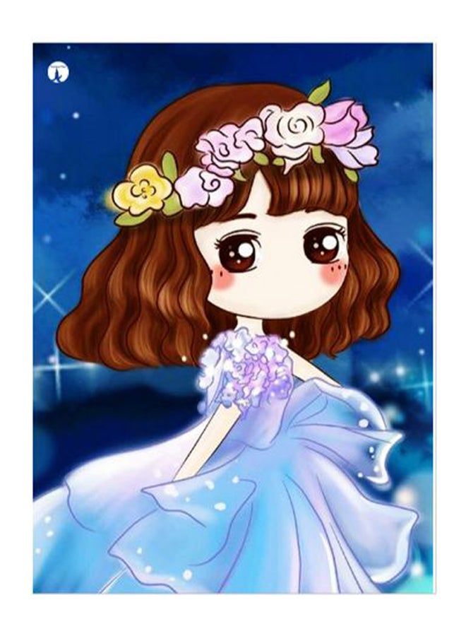 BP Animated Girl Printed Decorative Wall Art Plate Blue/Brown/Pink 15x20cm