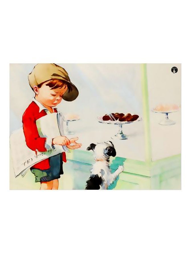 Child With Dog Printed Decorative Wall Art Plate Grey/Red/White 15x20cm