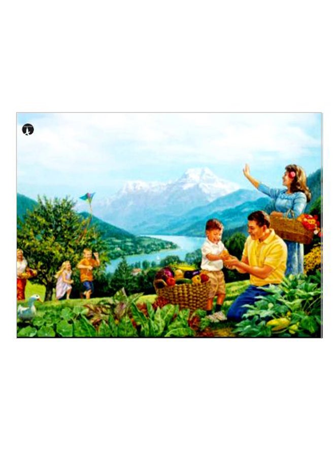 لوحة فنية لديكور الحائط بطبعة أشخاص يتنزهون في منطقة طبيعية خلابة أزرق/أخضر/أصفر 15x20سم