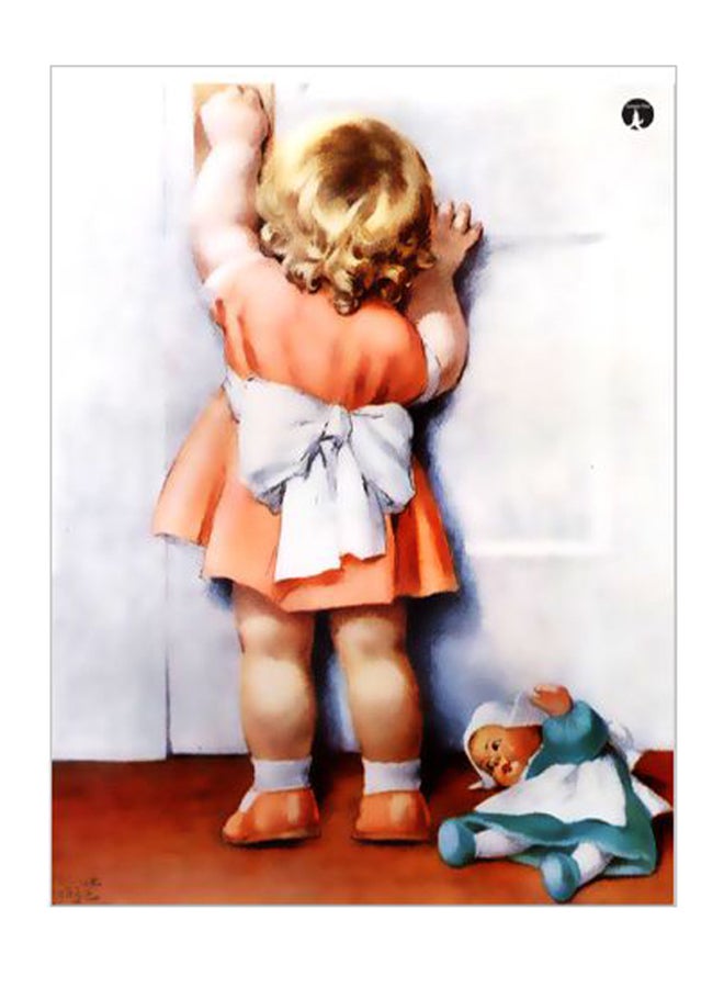 بي بي لوحة فنية لديكور الحائط بطبعة طفل أبيض /برتقالي / بني 15x20سم