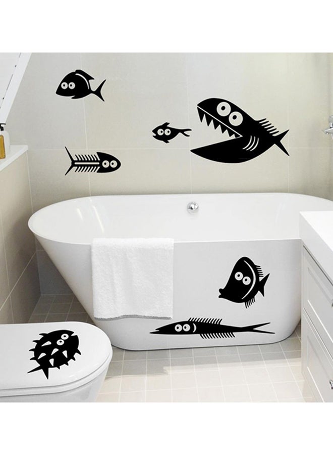 7-Piece Fish Bathroom Wall Decoration Sticker Set Black 55 x 40cm 