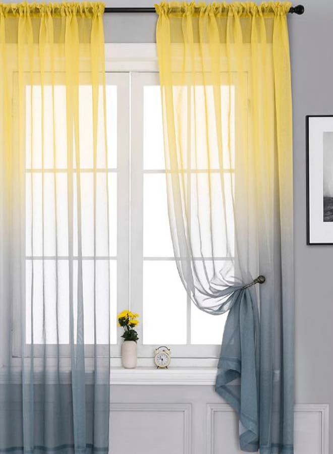 Ombre Semi Sheer Curtain Panels Grey/Yellow 52 x 63inch - Image 2