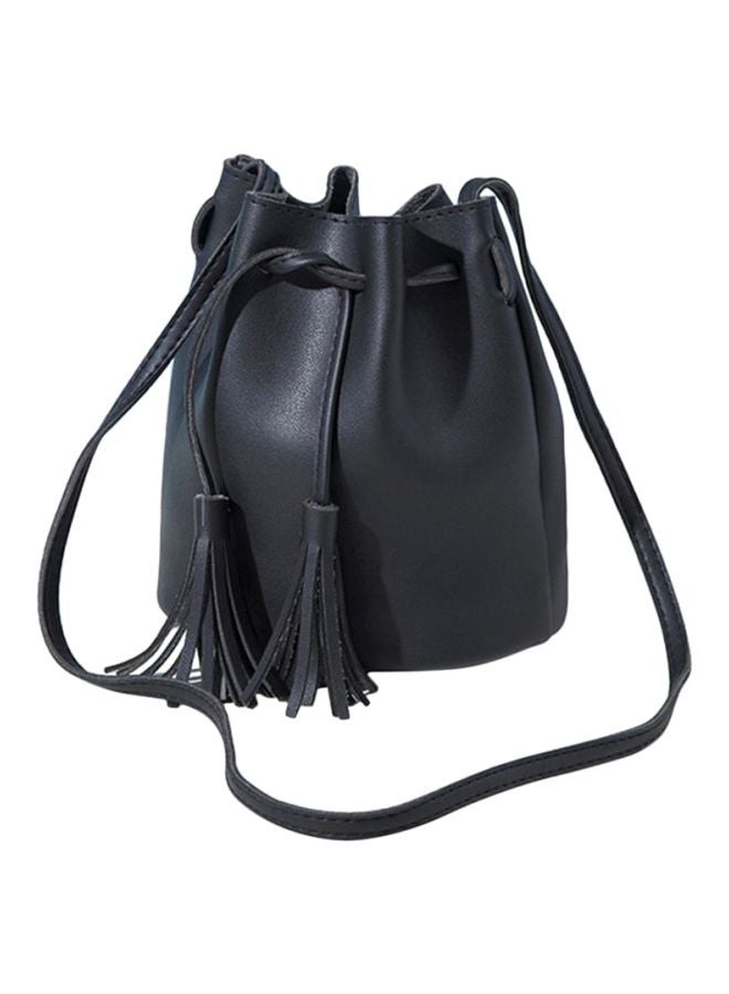 Leather Tassel Crossbody Bag Black