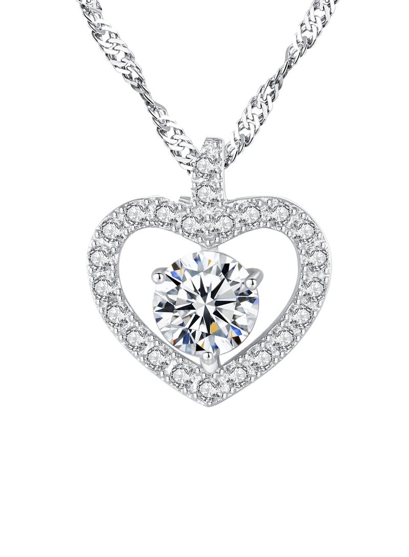 Silver Cubic Zirconia Embellished Heart Pendant Necklace - v1595315992/N37962435A_1