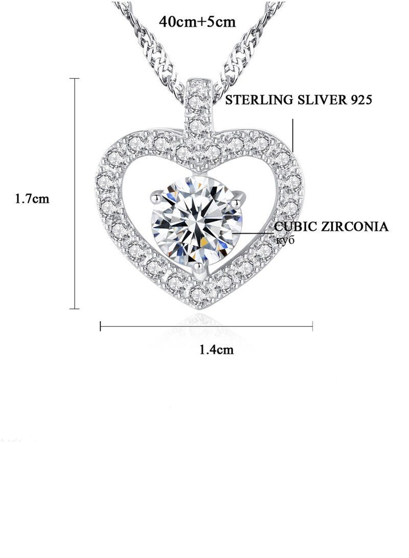 Silver Cubic Zirconia Embellished Heart Pendant Necklace - v1595315992/N37962435A_2