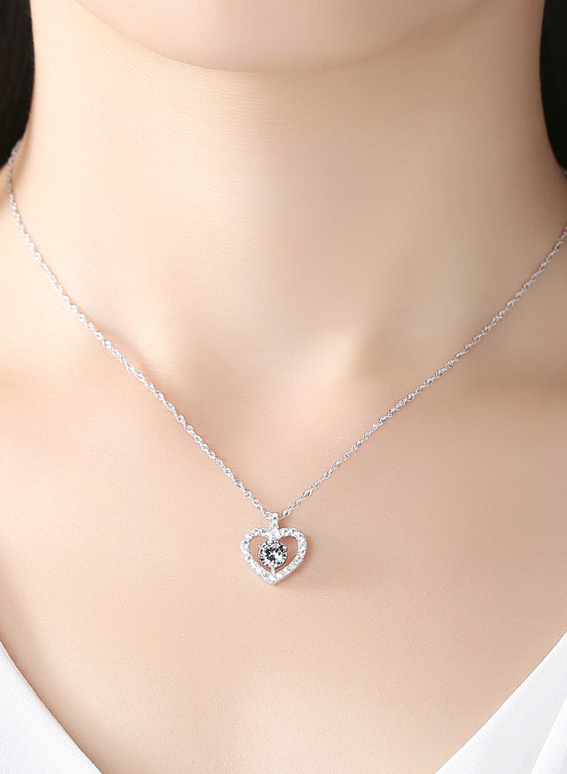 Silver Cubic Zirconia Embellished Heart Pendant Necklace - v1595315992/N37962435A_3