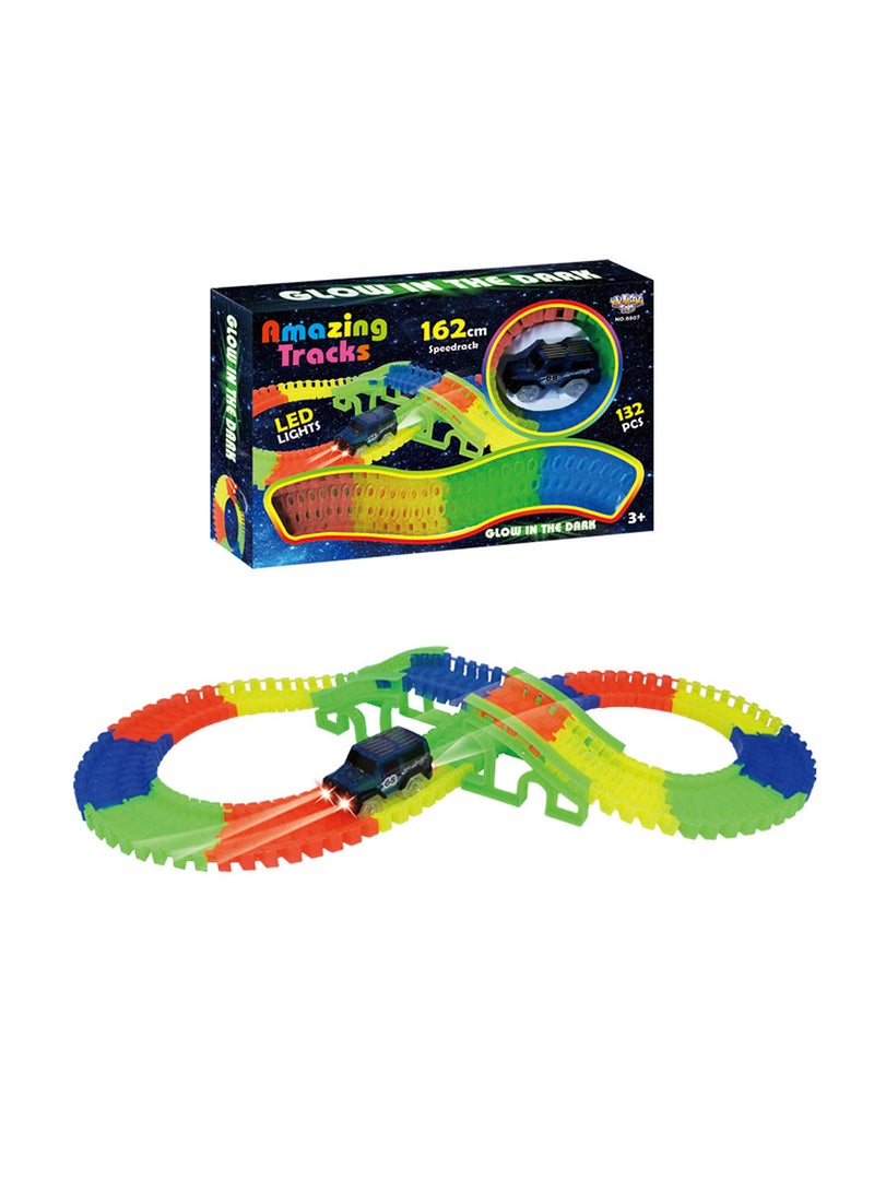 مجموعة حلبة سباق على شكل سكة حديد نشطة 132 قطعة 162سم