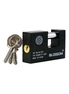 Blossom Rectangular Iron Padlock With 3 Keys Black/Silver 75x25mm  - Image 1
