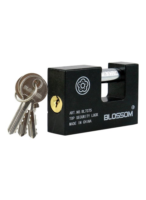 Rectangular Iron Padlock With 3 Keys Black/Silver 75x25mm